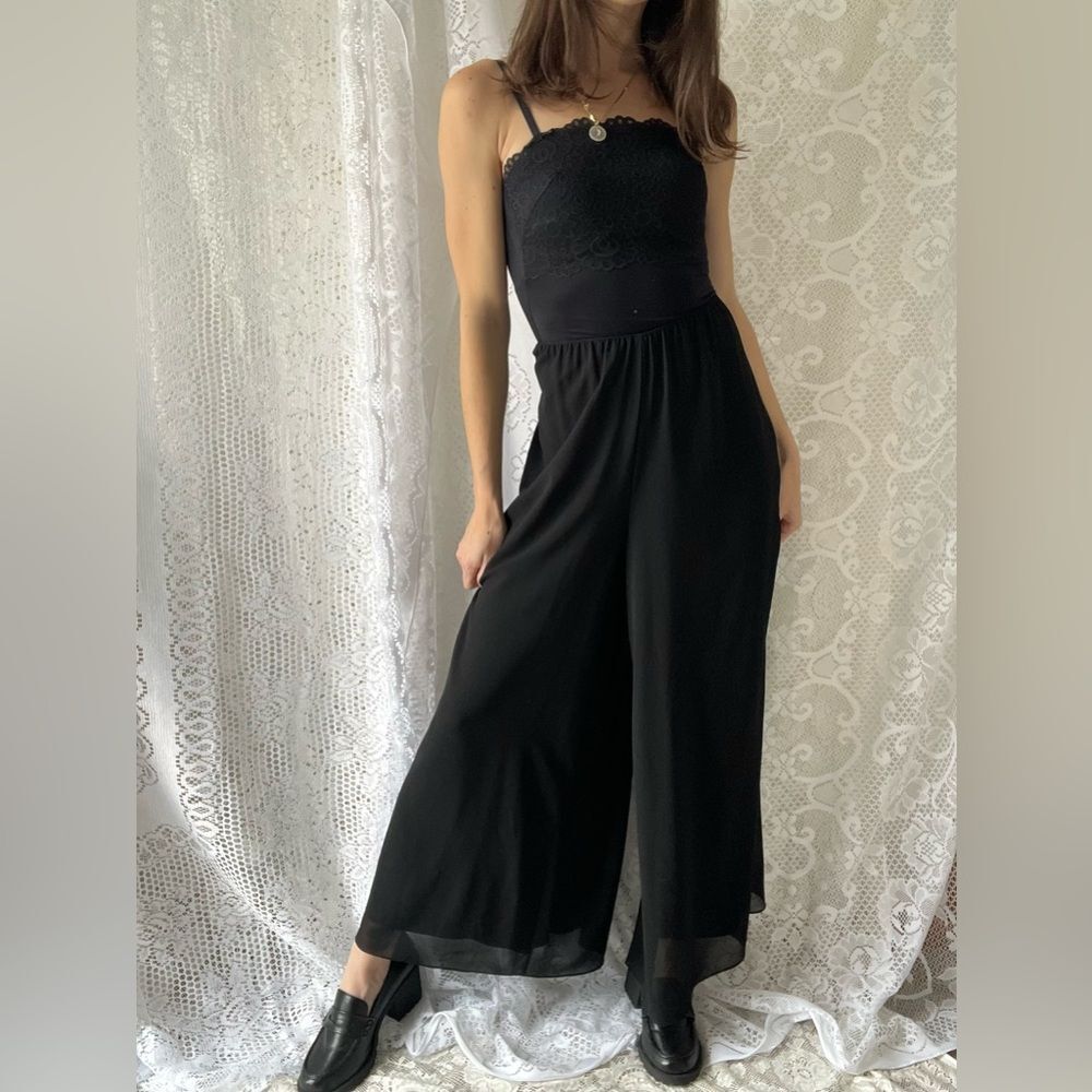 Vintage 90s/Y2K Black Chiffon Wide Leg Pants Minimalist Flowy Dressy - Picture 7 of 12